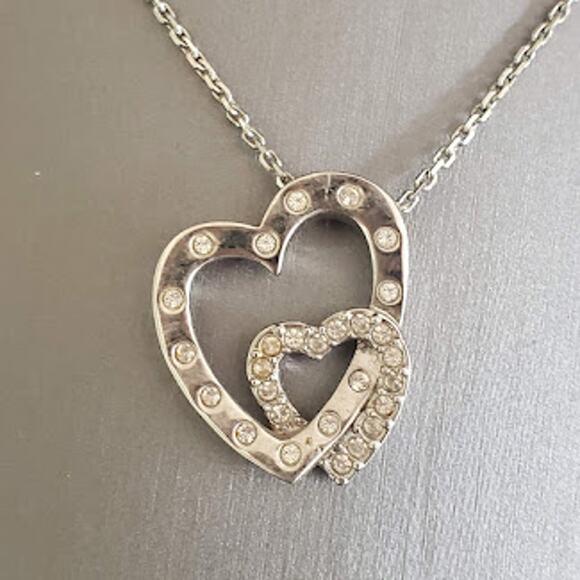 Swarovski Interlocked‎ Hearts Necklace Clear Crystals #5022442 Rhodium Plated - Picture 1 of 5